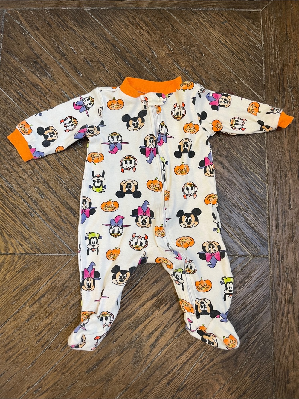Disney White Halloween Mickey & Friends Footed One-Piece Sleeper 0-3M